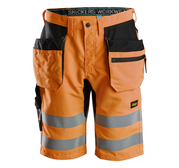 Snickers Workwear LiteWork, High-Vis Shorts+ Holstertaschen Klasse 1, 6131, Farbe High Visibility Orange/Black, Größe 48